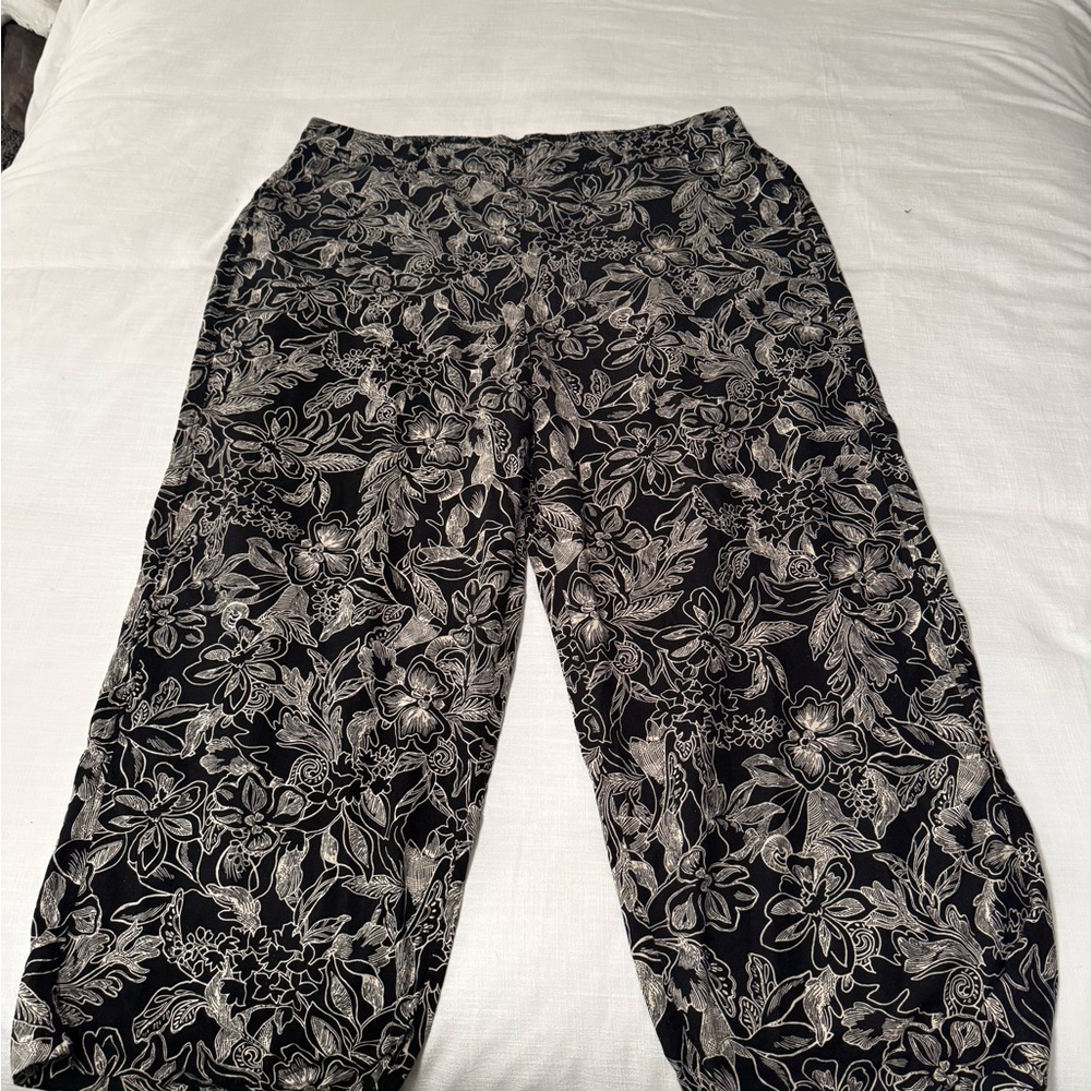 Lane Bryant Black and Cream Floral Wide Leg Pants